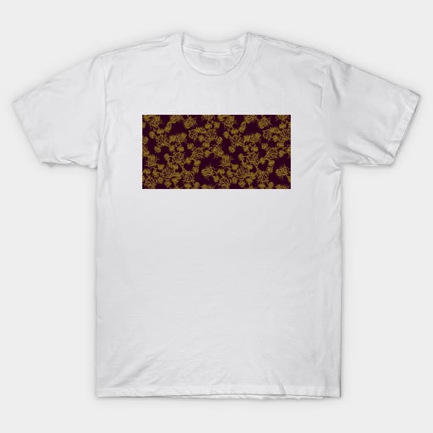 Maroon & Gold Floral Pattern T-Shirt by FloralPatterns